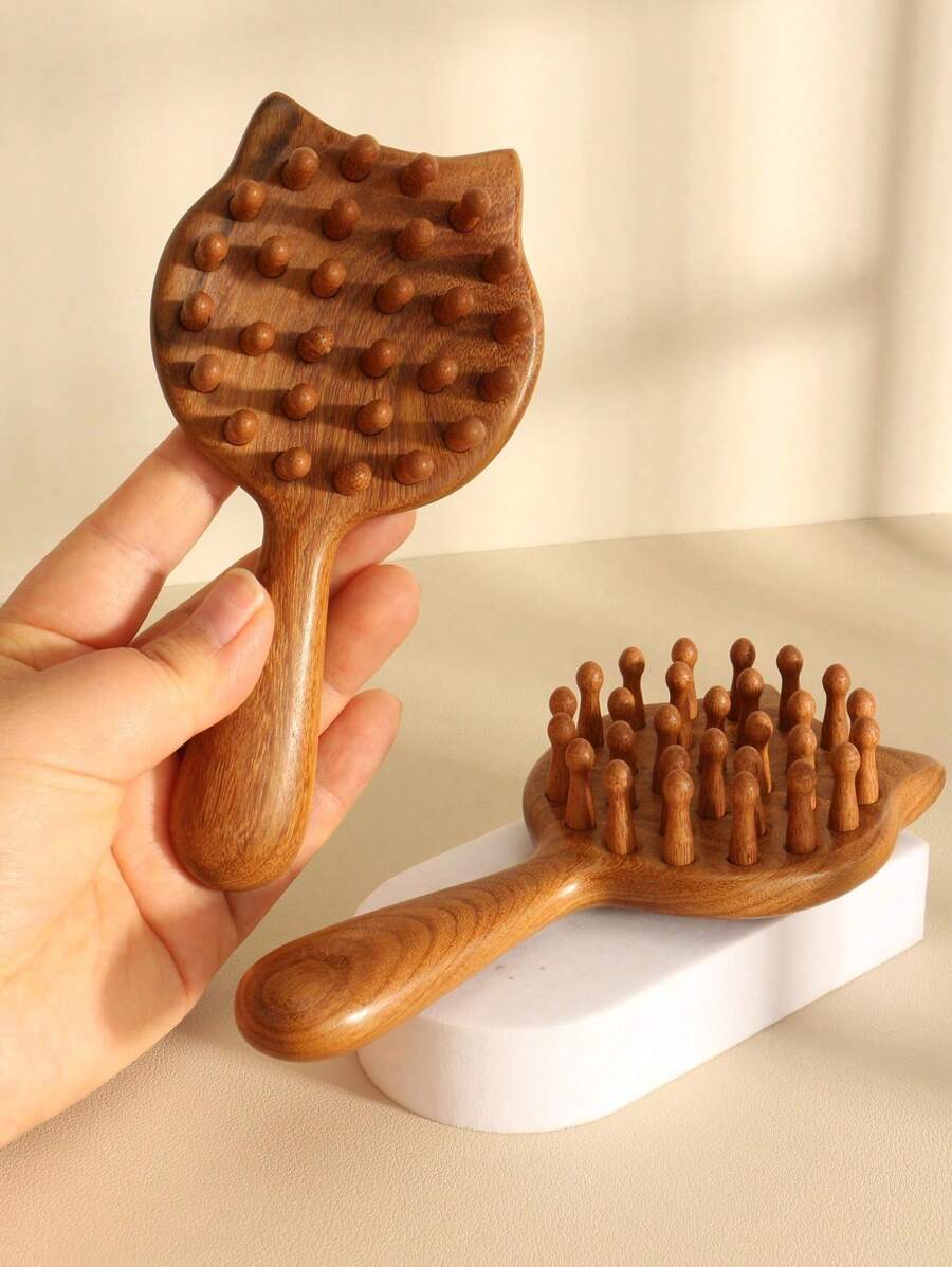 Brosse à cheveux antistatique en bois de santal pour démêler et masser le cuir chevelu
