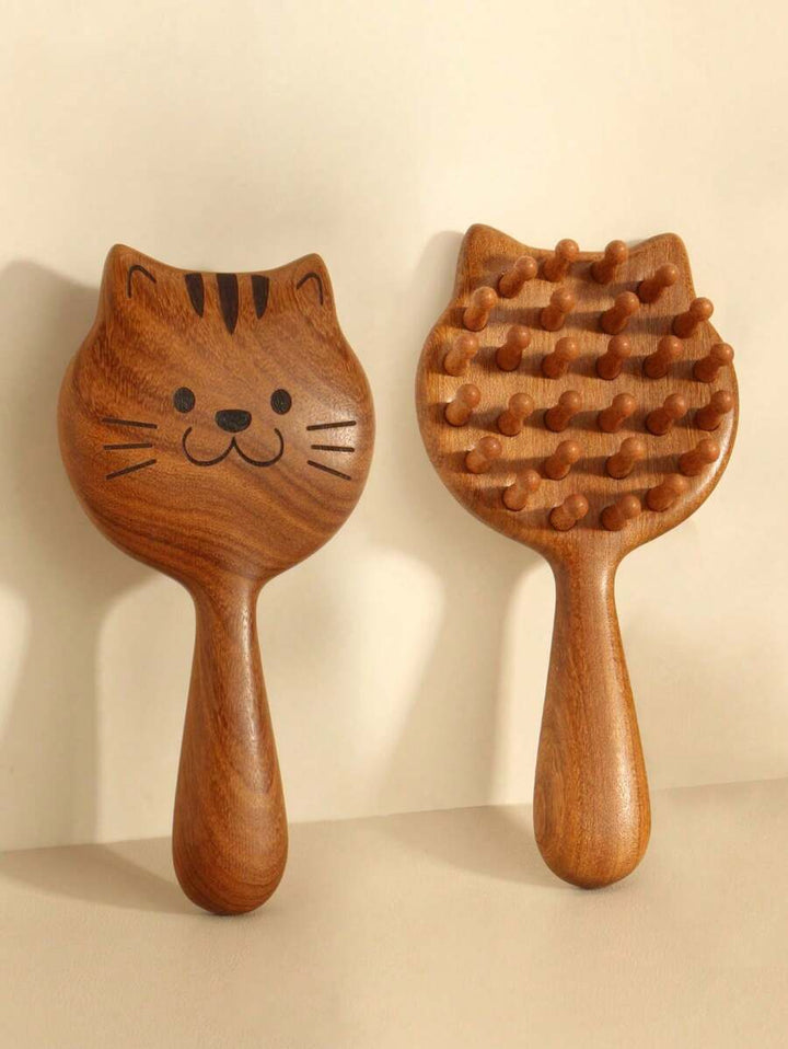 Brosse à cheveux antistatique en bois de santal pour démêler et masser le cuir chevelu